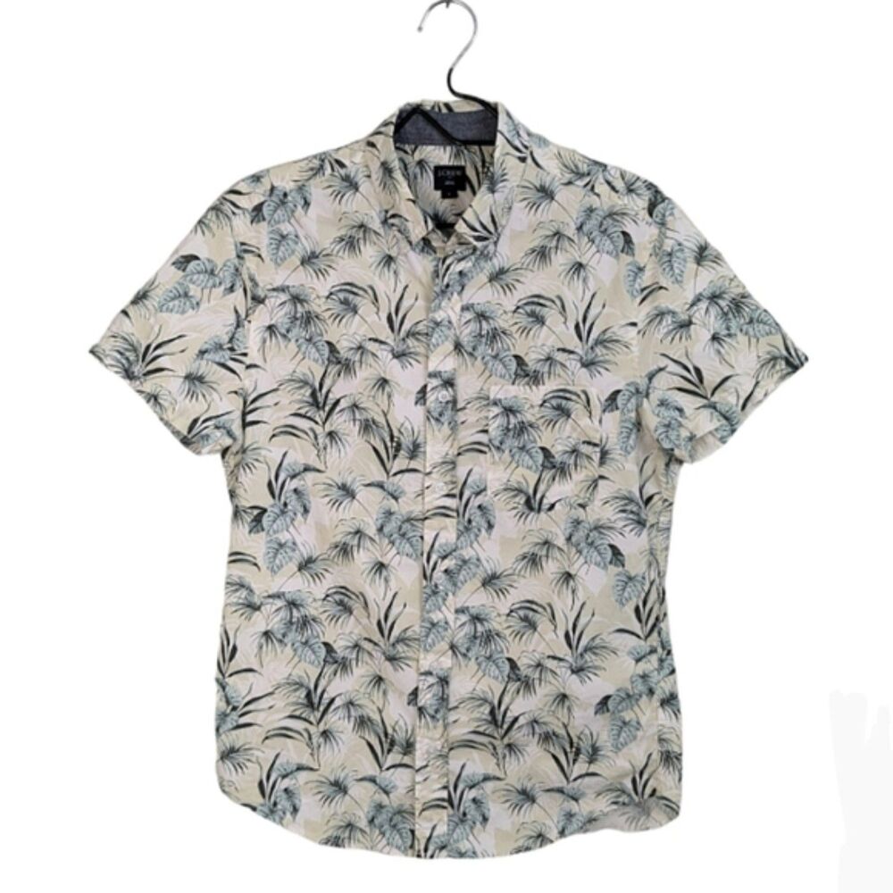 J.Crew Men Cotton Button Down Shirt Size S Short Sleeve Green Tropical Resort